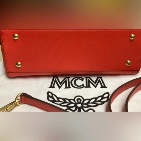 MCM shoulder/handbag/crossbody in Coral Red Saffiano Authenticated COA - Picture 3 of 15